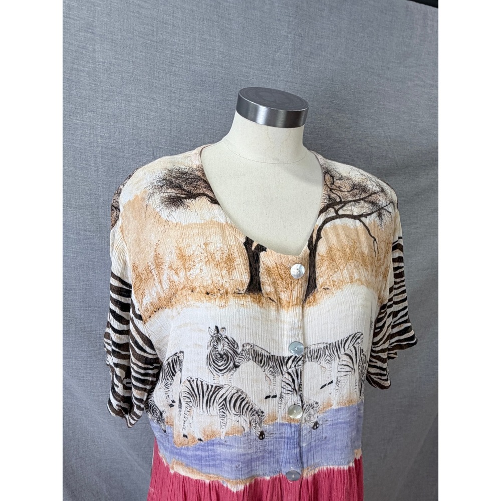 Pucci's of Palm Desert Zebra Animal Print Rayon Maxi Dress L Safari - Picture 16 of 16